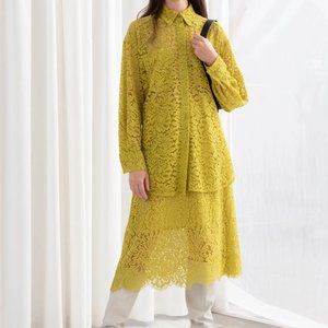 & Other Stories Relaxed Floral Lace Shirt in Yellow Floral Size 0